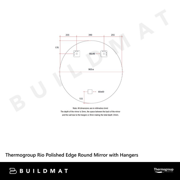 Thermogroup Ablaze Rio Polished Edge Round Mirror 900mm with Demister