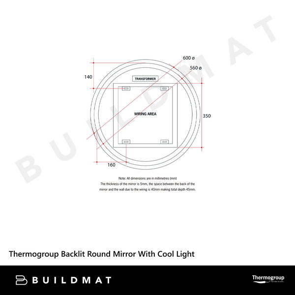 Thermogroup Ablaze Backlit Round Mirror With Cool Light 600mm 37Watts