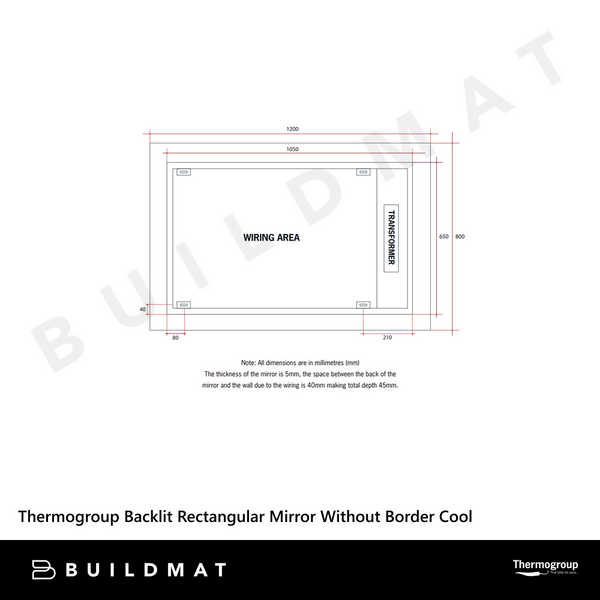 Thermogroup Ablaze Backlit Rectangular Mirror Without Border Cool 1200x800x45mm 92Watts