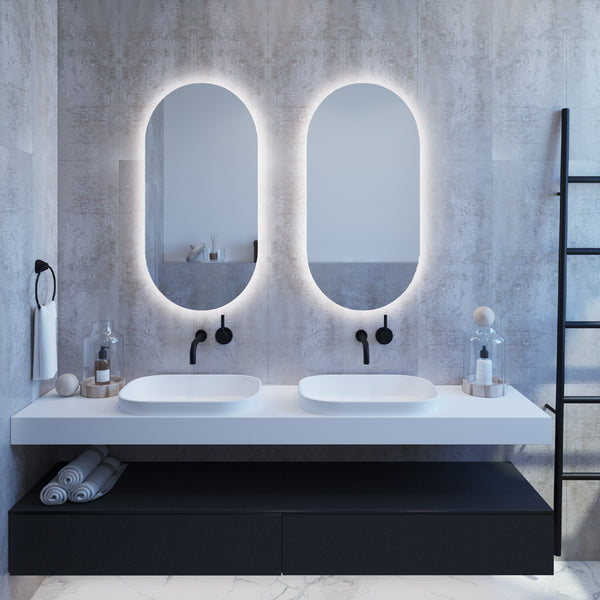 Thermogroup Ablaze Backlit Pill Shape Mirror with Cool Light 500x1000x45mm 61Watts