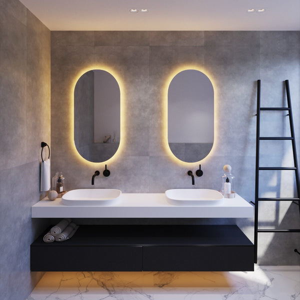 Thermogroup Ablaze Backlit Pill Shape Mirror with Warm Light 500x1000x45mm 61Watts