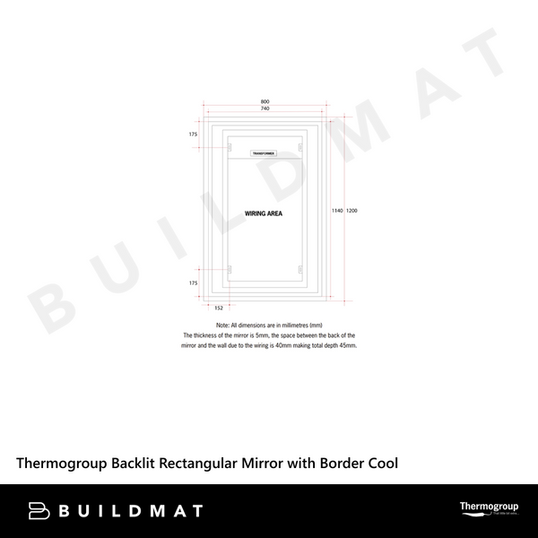 Thermogroup Ablaze Backlit Rectangular Mirror with Border Cool 1200x800x45mm 86Watts