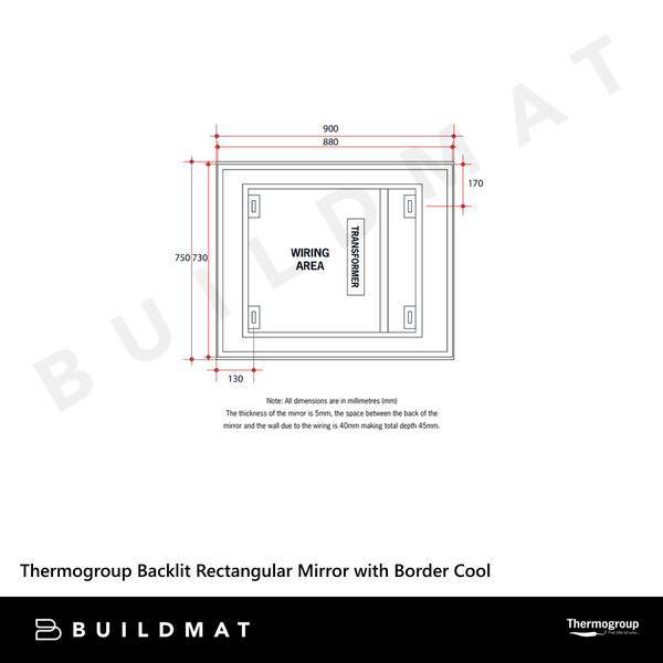 Thermogroup Ablaze Backlit Rectangular Mirror with Border Cool 750x900x45mm 62Watts