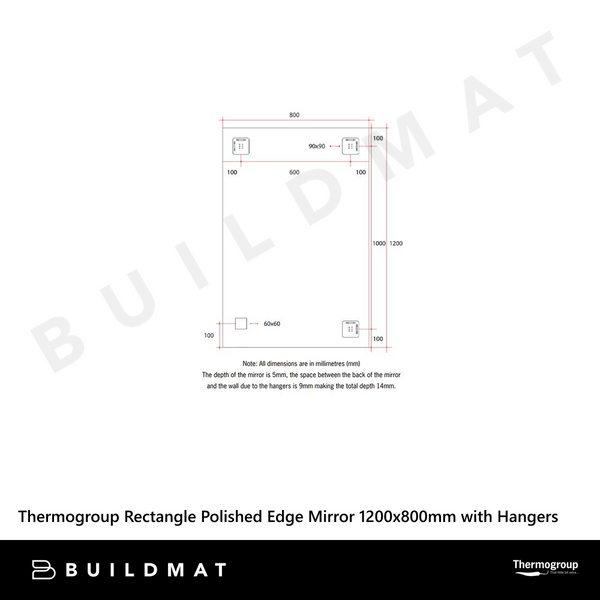 Thermogroup Ablaze Sierra Rectangle Polished Edge Mirror with Sandblasted Border 1200x800mm with Hangers