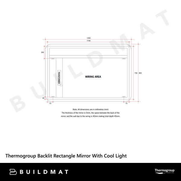 Thermogroup Ablaze Backlit Rectangle Mirror With Cool Light 1200x800mm 108Watts