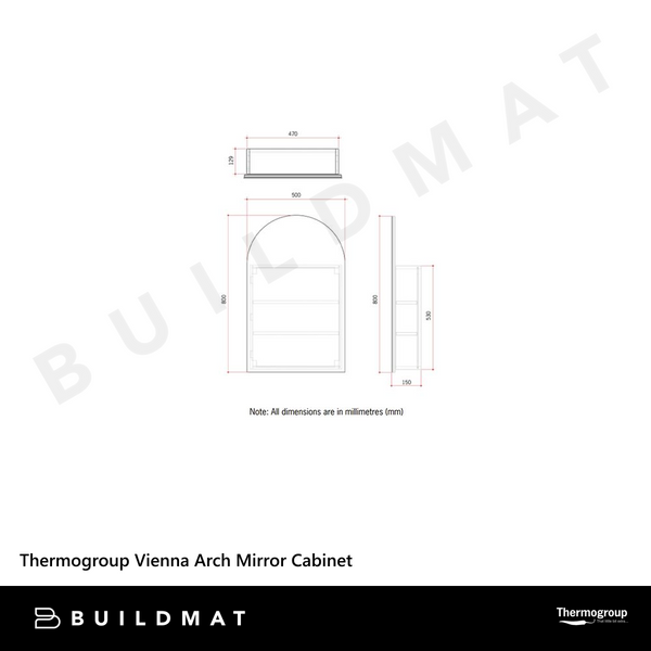 Thermogroup Ablaze Vienna Arch Mirror Cabinet 500x800x150mm Black