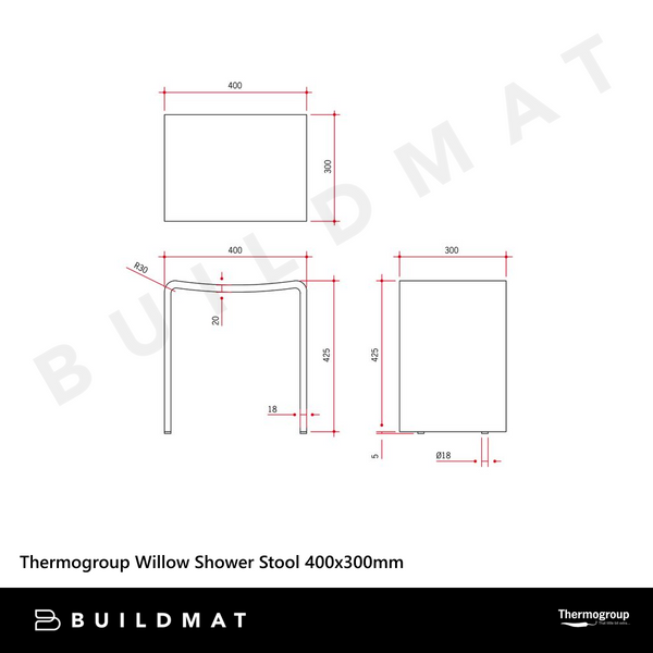 Thermogroup Willow Shower Stool 400x300mm White