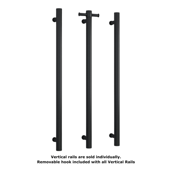 Thermogroup Straight Round Vertical Single Heated Towel Rail Matte Black