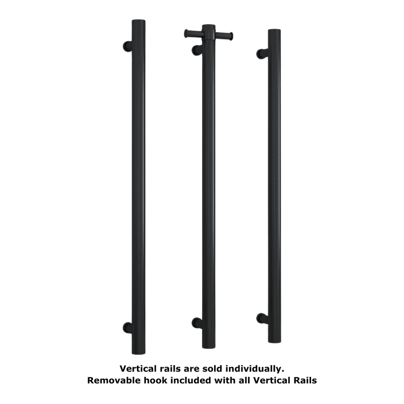 Straight Round Vertical Single Heated Towel Rail Matte Black