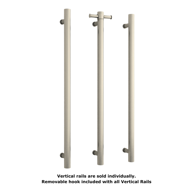 Straight Round Vertical Single Heated Towel Rail Brushed Nickel