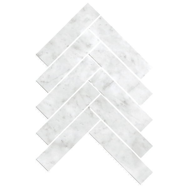 Tiles Callisto Carrara White Herringbone Honed 35 x 150mm