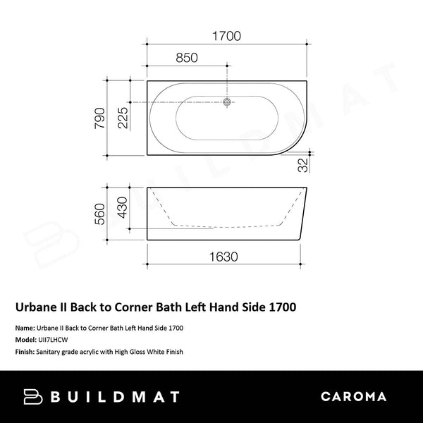 Caroma Urbane II Back to Corner Bath Left Hand Side 1700