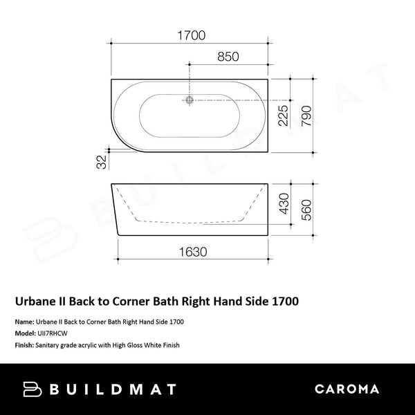 Caroma Urbane II Back to Corner Bath Right Hand Side 1700