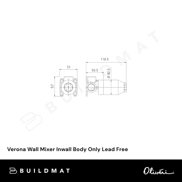 Oliveri Verona Wall Mixer Inwall Body Only Lead Free