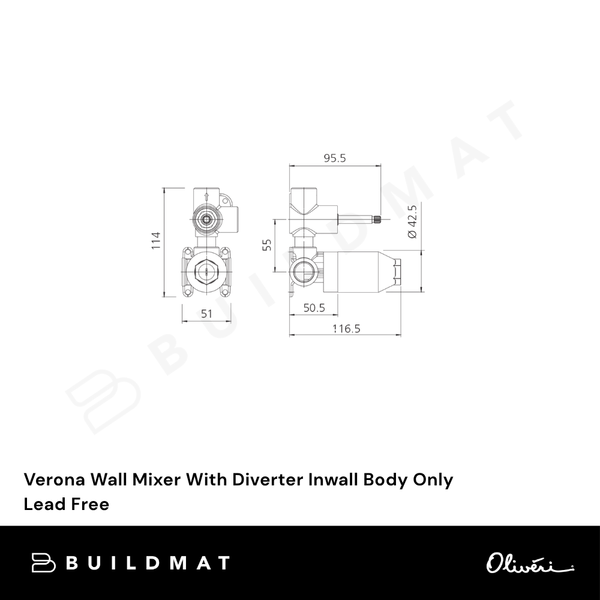 Oliveri Verona Wall Mixer With Diverter Inwall Body Only Lead Free