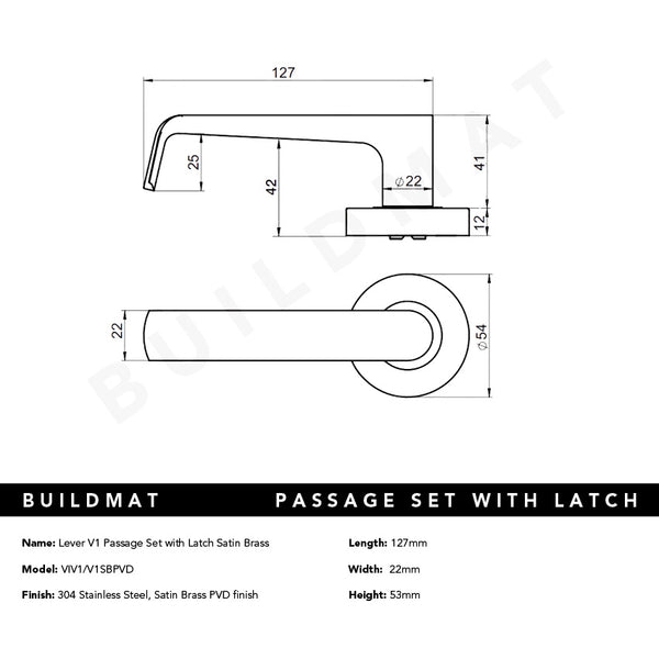 Lockwood Vivid Lever V1 Passage Set with Latch Satin Brass