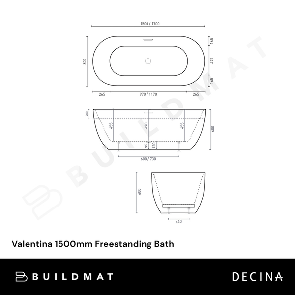 Decina Valentina 1500mm Freestanding Bath Matte White