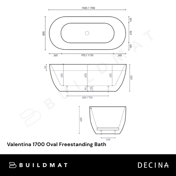 Decina Valentina 1700 Oval Freestanding Bath Gloss White
