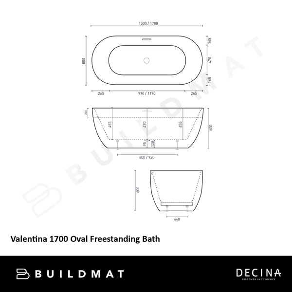 Decina Valentina 1700 Oval Freestanding Bath Matte White