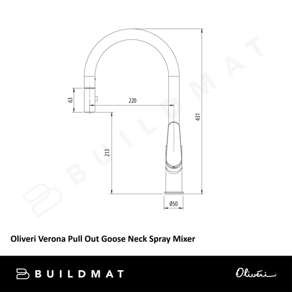 Oliveri Verona Pull Out Goose Neck Spray Mixer Gunmetal Lead Free