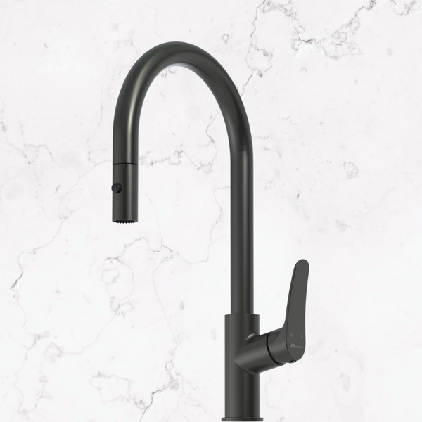 Oliveri Verona Pull Out Goose Neck Spray Mixer Gunmetal Lead Free