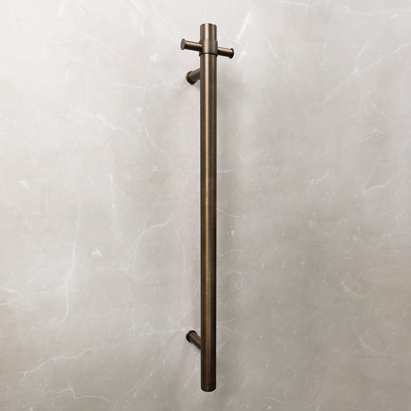 Alma Vincent Vertical Heated Towel Rail Brushed Vintage Antique Brass