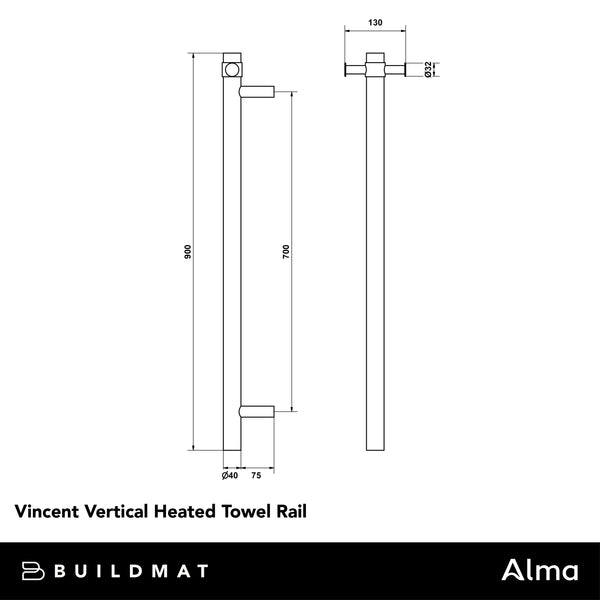 Alma Vincent Vertical Heated Towel Rail Brushed Vintage Antique Brass