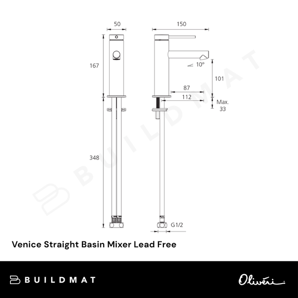 Oliveri Venice Straight Basin Mixer Brushed Nickel Lead Free