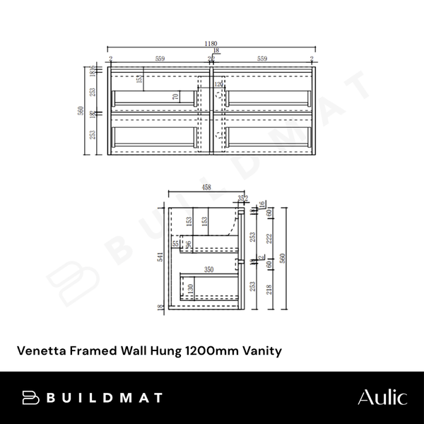 Aulic Venetta Framed Wall Hung 1200mm Vanity Walnut