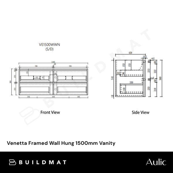 Aulic Venetta Framed Wall Hung 1500mm Vanity Walnut