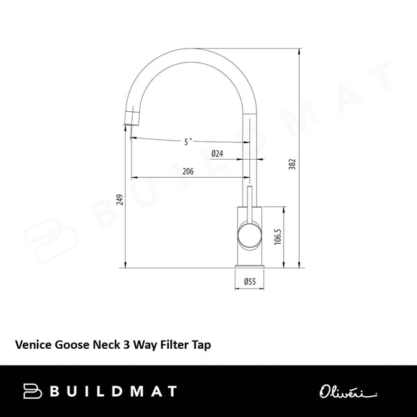 Oliveri Venice Goose Neck 3 Way Filter Tap Chrome