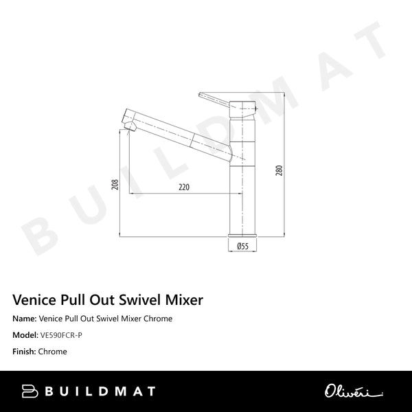 Oliveri Venice Pull Out Swivel Mixer Chrome
