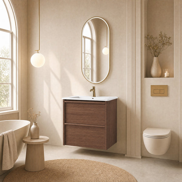Aulic Venetta Framed Wall Hung 600mm Vanity Walnut