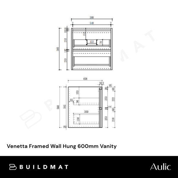Aulic Venetta Framed Wall Hung 600mm Vanity Walnut