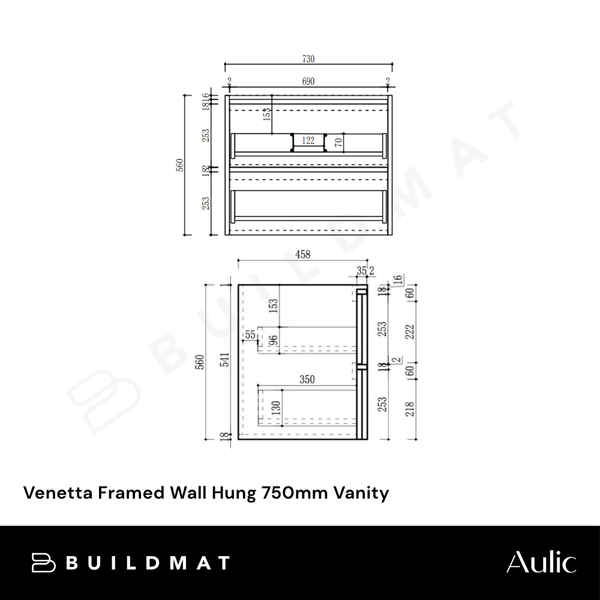 Aulic Venetta Framed Wall Hung 750mm Vanity Walnut