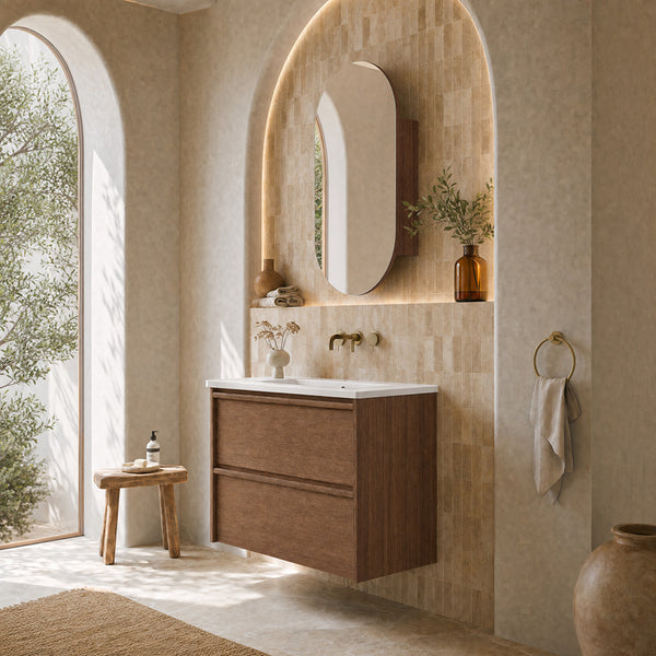 Aulic Venetta Framed Wall Hung 750mm Vanity Walnut