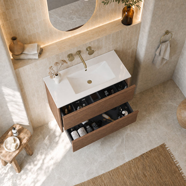 Aulic Venetta Framed Wall Hung 750mm Vanity Walnut