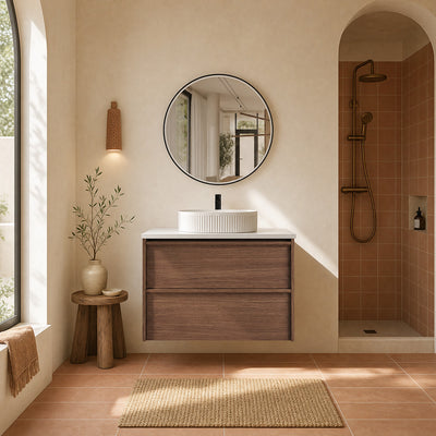 Aulic Venetta Framed Wall Hung 900mm Vanity Walnut