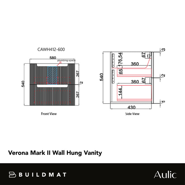 Aulic Verona 600mm Wall Hung Vanity