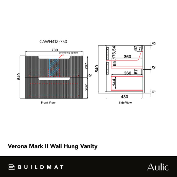 Aulic Verona Mark II 750mm Wall Hung Vanity