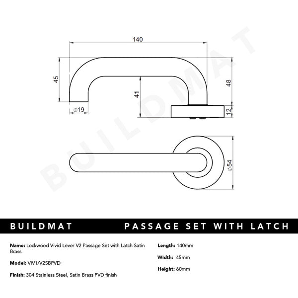 Lockwood Vivid Lever V2 Passage Set with Latch Satin Brass