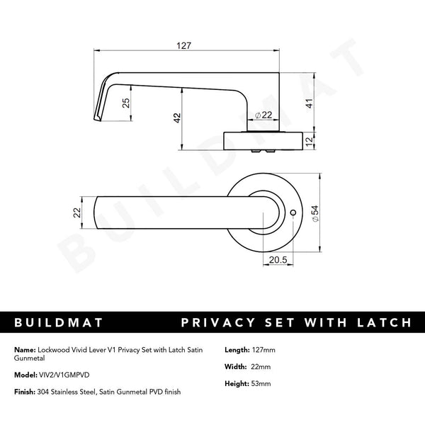 Lockwood Vivid Lever V1 Privacy Set with Latch Satin Gunmetal