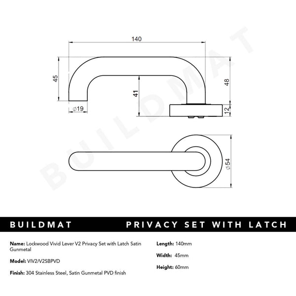 Lockwood Vivid Lever V2 Privacy Set with Latch Satin Gunmetal