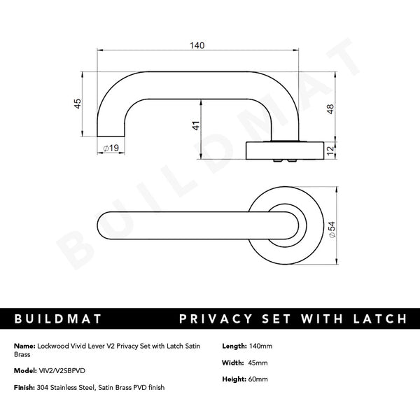Lockwood Vivid Lever V2 Privacy Set with Latch Satin Brass