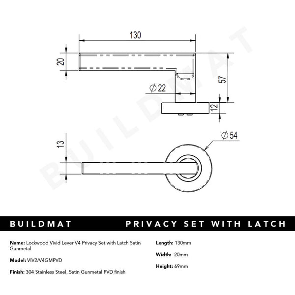 Lockwood Vivid Lever V4 Privacy Set with Latch Satin Gunmetal