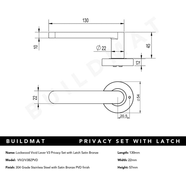 Lockwood Vivid Lever V3 Privacy Set with Latch Satin Bronze