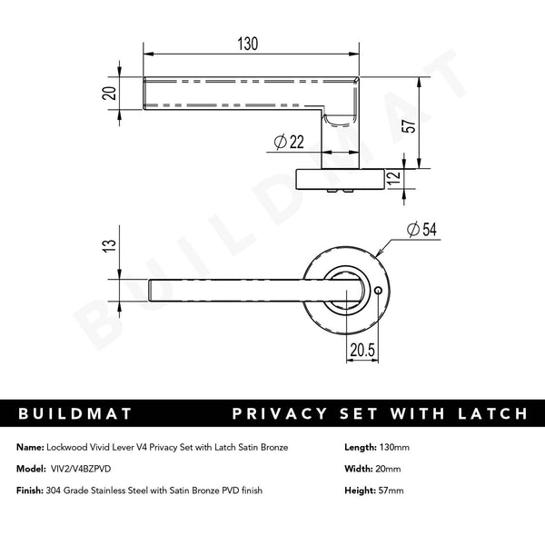 Lockwood Vivid Lever V4 Privacy Set with Latch Satin Bronze