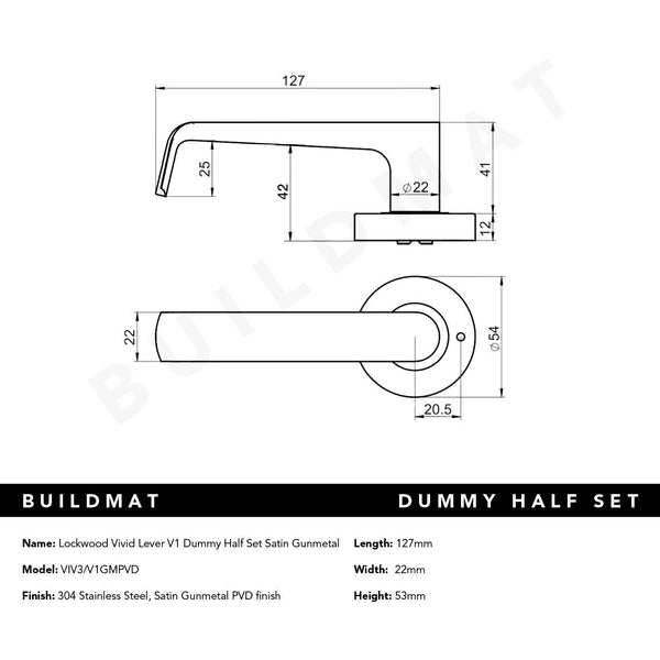 Lockwood Vivid Lever V1 Dummy Half Set Satin Gunmetal