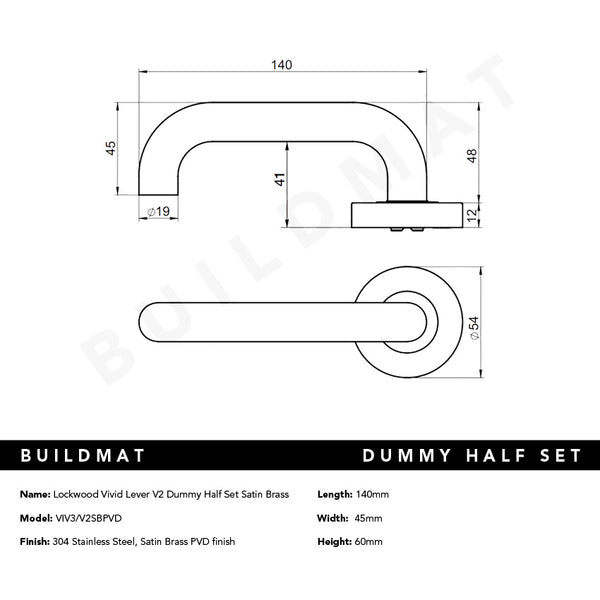 Lockwood Vivid Lever V2 Dummy Half Set Satin Brass