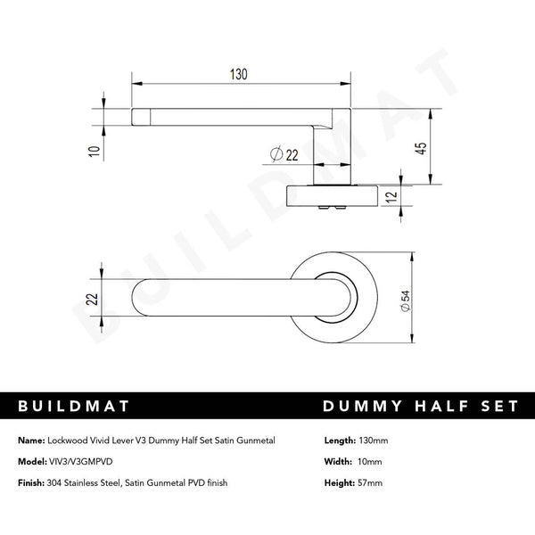 Lockwood Vivid Lever V3 Dummy Half Set Satin Gunmetal